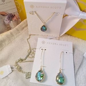 NWT&BOX Kendra Scott Macrame Dee Necklace & Drop Earrings Set in Nude Ab…